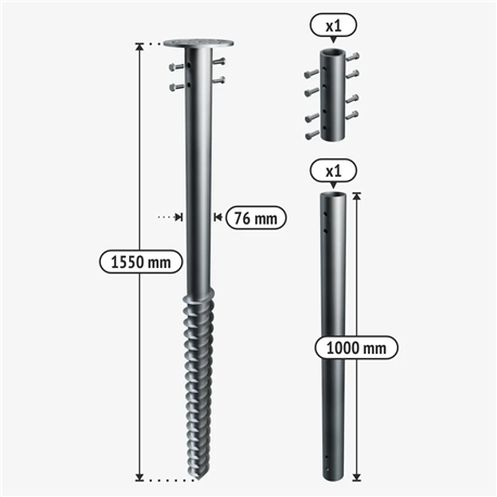Galvanised steel ground screw 76x2550 mm M2550/195/76/M18