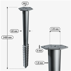 M-type galvanised steel ground screw M1400/68