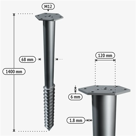 M-type galvanised steel ground screw M1400/68