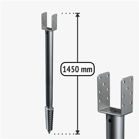 U-type Galvanised ground screw 1450 mm U1450/121/68/M12